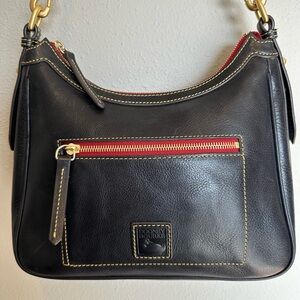 Dooney & Bourke Black Leather Shoulder Bag with Red Accents